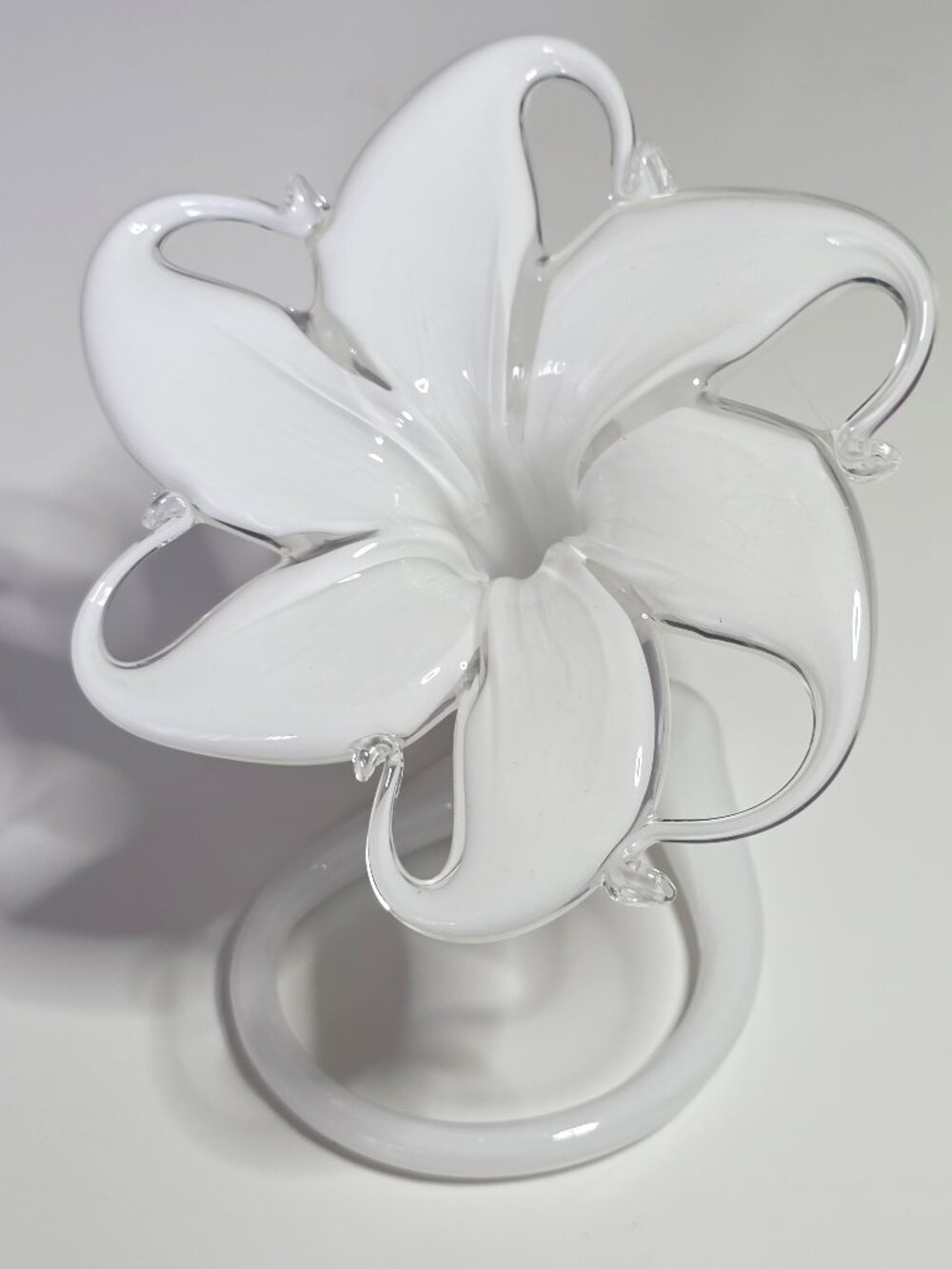 White blown glass lily vase